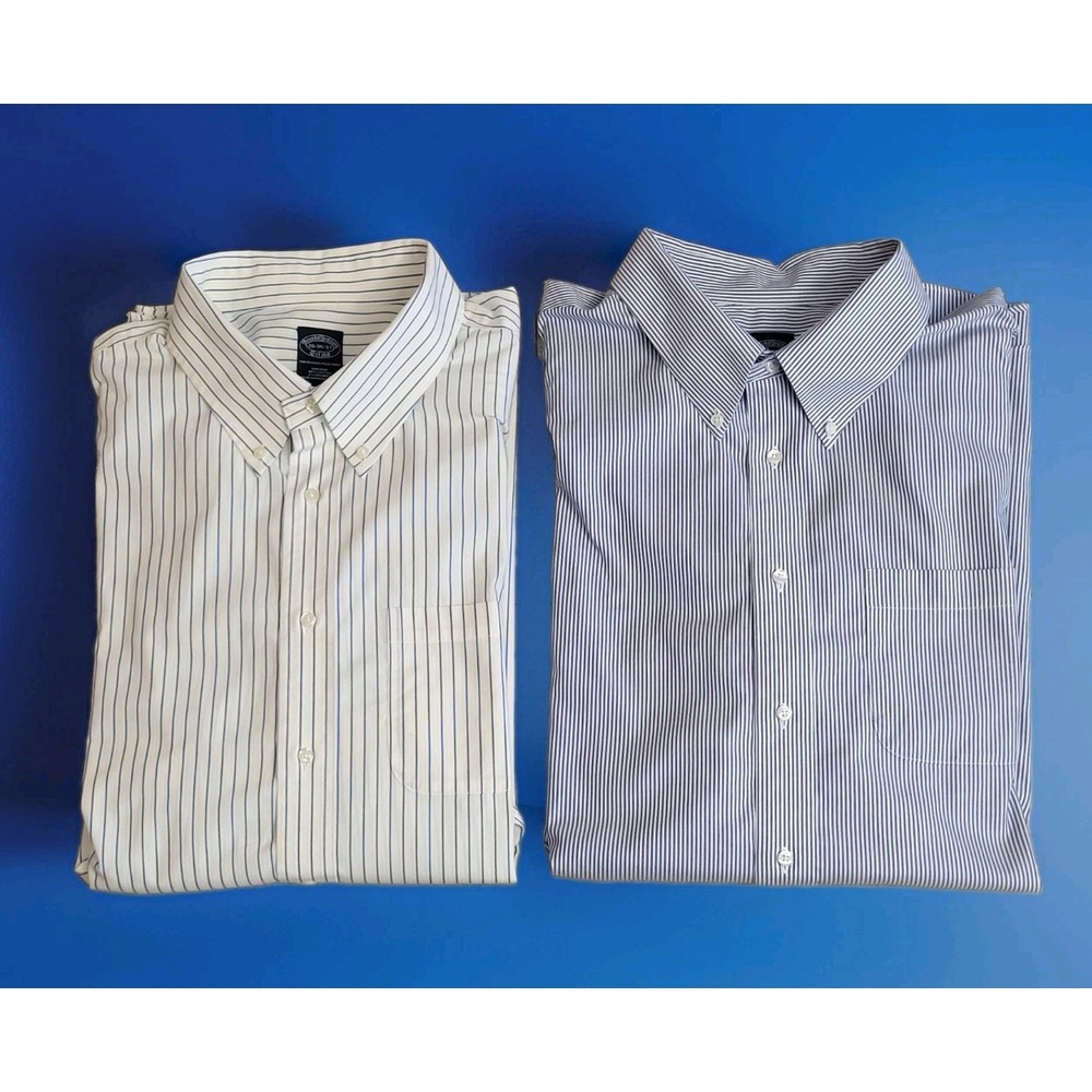 2-Brooks Brothers Dress Shirts Mens 20 36/37 Striped NON IRON The Original Polo